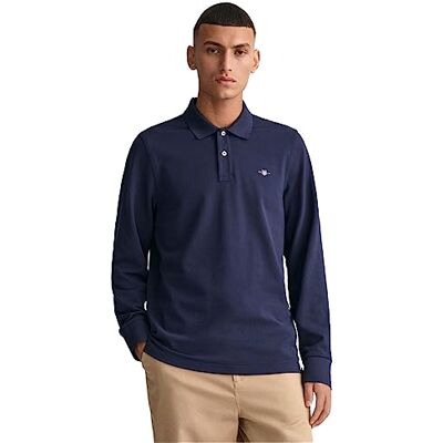 GANT Herr REG Shield LS Pique Rugger pikétröja, Evening Blue, standard, Kvällsblå, XS GANT Herr REG Shield LS Pique Rugger pikétröja, Evening Blue, standard, Kvällsblå, XS