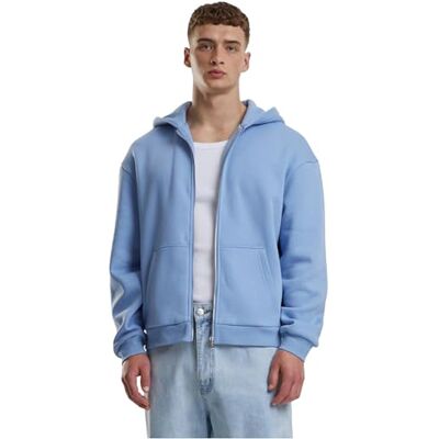 Urban Classics Huvtröja för män, fluffig huvtröja med dragkedja, huvtröja med dragkedja för män, oversize passform, Powderblue, L Urban Classics Huvtröja för män, fluffig huvtröja med dragkedja, huvtröja med dragkedja för män, oversize passform, Powderblue, L