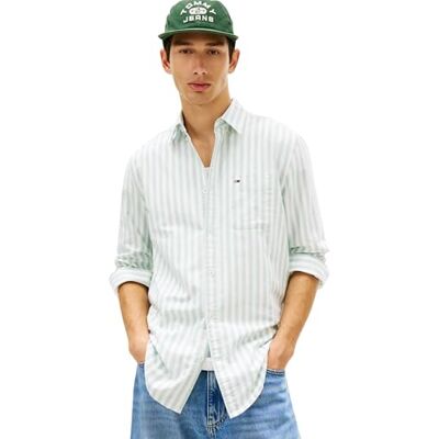 Tommy Jeans herr TJM Reg Stripe Oxford Shirt Ext DM0DM22790 L/S skjorta, grön (Bahama Green Stripe), 4XL_Plus Tommy Jeans herr TJM Reg Stripe Oxford Shirt Ext DM0DM22790 L/S skjorta, grön (Bahama Green Stripe), 4XL_Plus