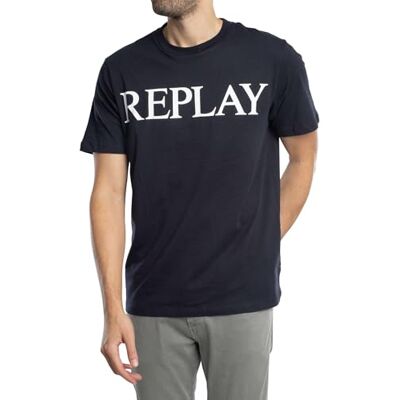 Replay herr basic t-shirt rund hals kortärmad, 067 Night Blue, L Replay herr basic t-shirt rund hals kortärmad, 067 Night Blue, L
