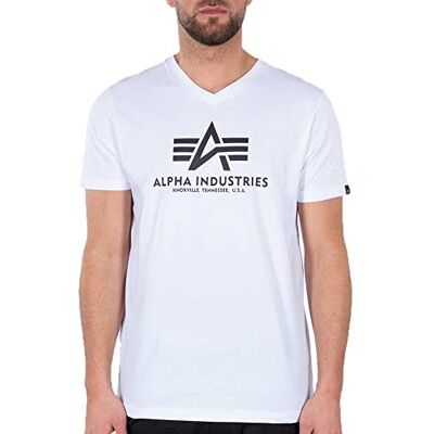 Alpha Industries Basic V-Neck T Shirt för män White Alpha Industries Basic V-Neck T Shirt för män White