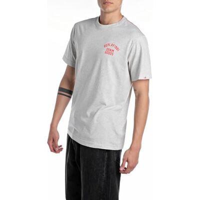 Replay Herr regular fit T-shirt av bomull, M06 ljusgrå melerad, M Replay Herr regular fit T-shirt av bomull, M06 ljusgrå melerad, M