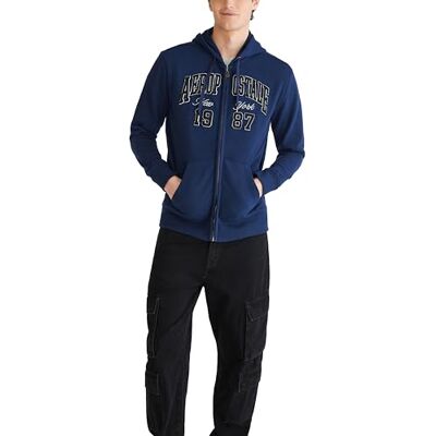 Aeropostale Herr Aero-logotyp hel dragkedja huvtröja med huva, Kadett marinblå, XXL Aeropostale Herr Aero-logotyp hel dragkedja huvtröja med huva, Kadett marinblå, XXL