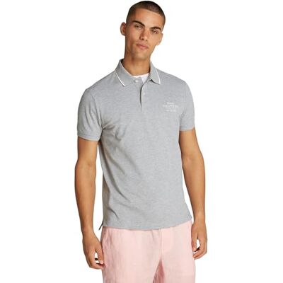 Tommy Hilfiger herr vänster bröst grafisk REG Polo MW0MW37519 S/S Polo, grå, M, Grå (ljusgrå melang), M Tommy Hilfiger herr vänster bröst grafisk REG Polo MW0MW37519 S/S Polo, grå, M, Grå (ljusgrå melang), M