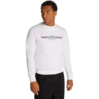 Tommy Hilfiger Herr HILFIGER RANDIG TRÖJA MW0MW35530, Pullover huvtröja, vit, XXL, Vit (vit), XXL Tommy Hilfiger Herr HILFIGER RANDIG TRÖJA MW0MW35530, Pullover huvtröja, vit, XXL, Vit (vit), XXL