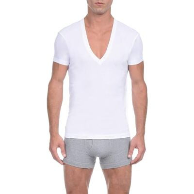 2(X)IST 2(X) IST mens Pima Cotton Slim Fit Deep V-neck T-shirt undershirts, White, Medium US 2(X)IST 2(X) IST mens Pima Cotton Slim Fit Deep V-neck T-shirt undershirts, White, Medium US