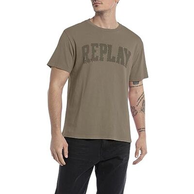 Replay T-shirt för män med normal passform, 836 Stone Green, S Replay T-shirt för män med normal passform, 836 Stone Green, S