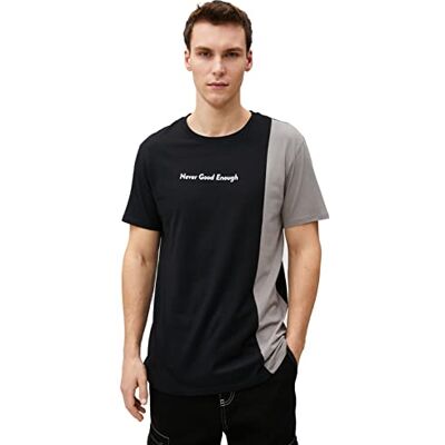 Koton Slogan tryckt crew neck slim fit bomull t-shirt, Svart (999), L Koton Slogan tryckt crew neck slim fit bomull t-shirt, Svart (999), L