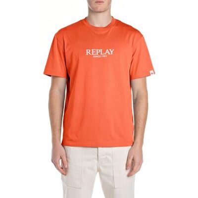 Replay Herr avslappnad passform T-shirt av bomull, 052 Carrot, M Replay Herr avslappnad passform T-shirt av bomull, 052 Carrot, M