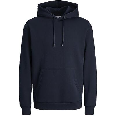 JACK & JONES Huvtröja för män, enfärgad huvtröja, marinblå blazer, XS JACK & JONES Huvtröja för män, enfärgad huvtröja, marinblå blazer, XS