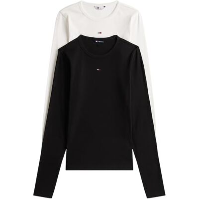 Tommy Jeans TJW 2-pack Slim Essential Rib LS DW0DW17716, Multi, XXL, Multi (svart/Ecru), XXL Tommy Jeans TJW 2-pack Slim Essential Rib LS DW0DW17716, Multi, XXL, Multi (svart/Ecru), XXL