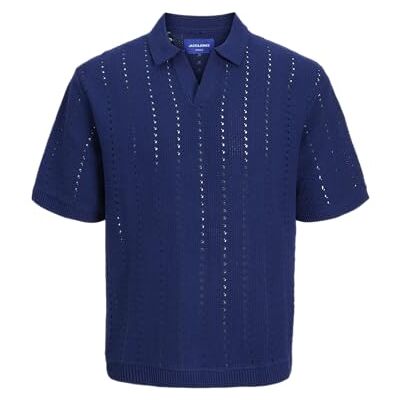 JACK & JONES Jorparos Knit Easter Ss Crochet Polo, Ocean Cavern, L JACK & JONES Jorparos Knit Easter Ss Crochet Polo, Ocean Cavern, L