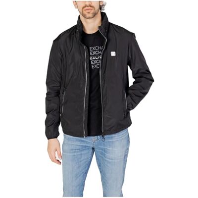 Giorgio Armani Herr packable, dold hoodie, två fickor med dragkedja på framsidan, elastisk lapplogotyp Windbreaker, svart, XL Giorgio Armani Herr packable, dold hoodie, två fickor med dragkedja på framsidan, elastisk lapplogotyp Windbreaker, svart, XL