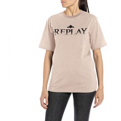Replay T-shirt med normal passform, kortärmad, ren logotypkollektion, 893 ljusbeige, M Replay T-shirt med normal passform, kortärmad, ren logotypkollektion, 893 ljusbeige, M