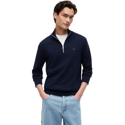 Tommy Jeans herrtröja med halv dragkedja, Blå (mörk natt marinblå), M Tommy Jeans herrtröja med halv dragkedja, Blå (mörk natt marinblå), M