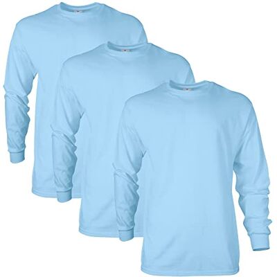 Gildan Herr Ultra Cotton Långärmad T-shirt (förpackning med 2), Ljusblå (3-pack), S Gildan Herr Ultra Cotton Långärmad T-shirt (förpackning med 2), Ljusblå (3-pack), S