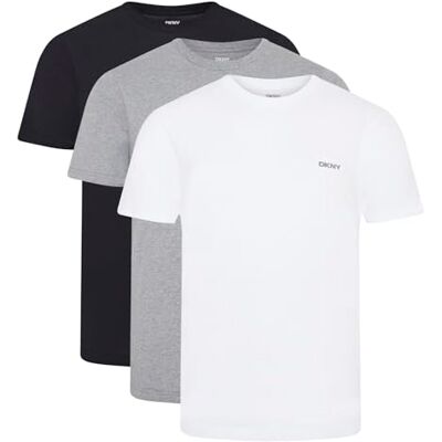 DKNY Herr 3-pack t-shirt 100% bomull designer myskläder kortärmad, svart/vit/grå marl, S DKNY Herr 3-pack t-shirt 100% bomull designer myskläder kortärmad, svart/vit/grå marl, S