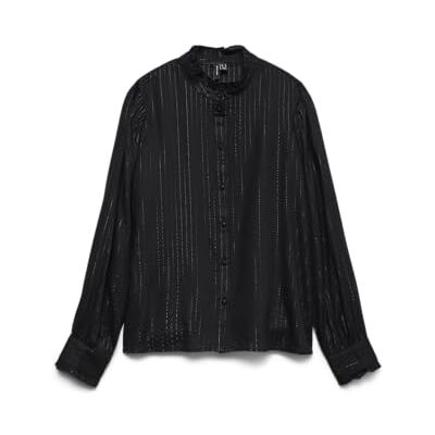 VERO MODA Vmbumpy Ls Glitter Frill Shirt WVN Noos, svart, XL VERO MODA Vmbumpy Ls Glitter Frill Shirt WVN Noos, svart, XL