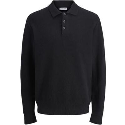 JACK & JONES Jjspence Knit Polo Ls, svart, S JACK & JONES Jjspence Knit Polo Ls, svart, S