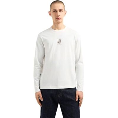 Giorgio Armani Icon Project, broderad logotyp, långärmad t-shirt, Benvit, XL Giorgio Armani Icon Project, broderad logotyp, långärmad t-shirt, Benvit, XL
