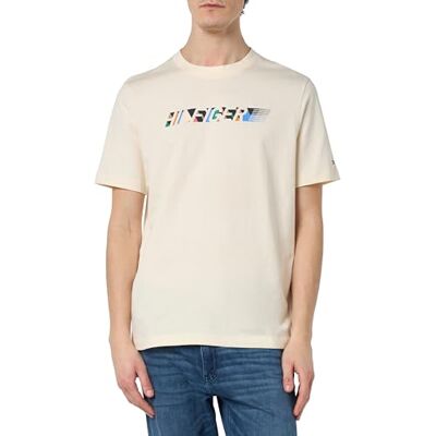 Tommy Hilfiger Herr Flerfärgad Hilfiger Tee S/S T-shirts, Beige, S, Kalikå, S Tommy Hilfiger Herr Flerfärgad Hilfiger Tee S/S T-shirts, Beige, S, Kalikå, S