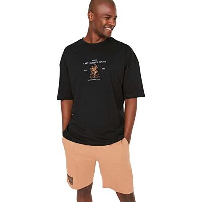 Trendyol Herr överdimensionerad standard rundhalsad vävd T-shirt svart, Svart, S Trendyol Herr överdimensionerad standard rundhalsad vävd T-shirt svart, Svart, S