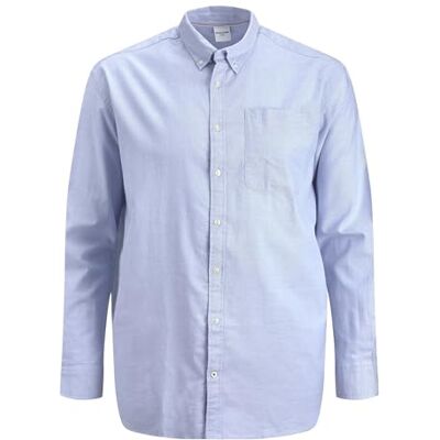 JACK & JONES Camisa de hombre de talla grande, lisa, manga larga, básica, estilo empresarial, JJEOXFORD, Color:Blue, Size:XXL JACK & JONES Camisa de hombre de talla grande, lisa, manga larga, básica, estilo empresarial, JJEOXFORD, Color:Blue, Size:XXL