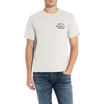Replay T-shirt för män normal passform av bomull, 011 Naturligt vitt, XXL Replay T-shirt för män normal passform av bomull, 011 Naturligt vitt, XXL