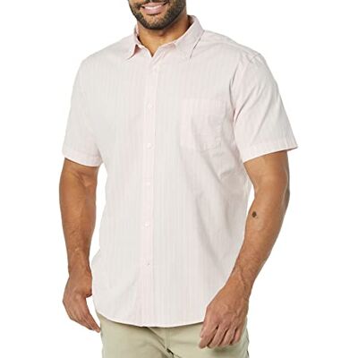 Amazon Essentials kortärmad stretch-poplin-skjorta för män (finns i stora och långa), rosa vit dubbelrand, medium Amazon Essentials kortärmad stretch-poplin-skjorta för män (finns i stora och långa), rosa vit dubbelrand, medium