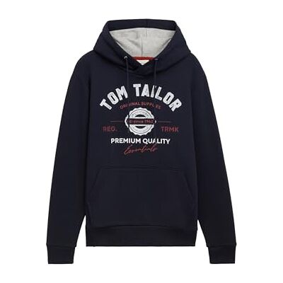 TOM TAILOR Huvtröja för män med logotyptryck, 10668 – himmelskaptensblå, S TOM TAILOR Huvtröja för män med logotyptryck, 10668 – himmelskaptensblå, S