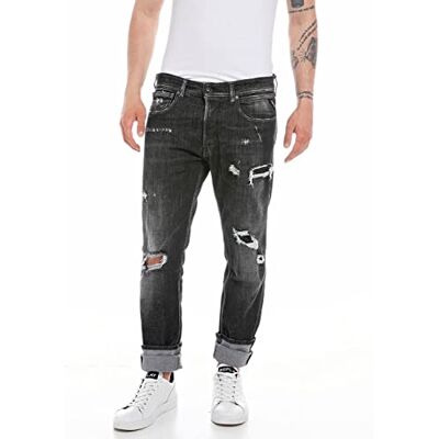 Replay Grover Broken Edge Jeans för män, 096 Medium Grey, 36W x 34L Replay Grover Broken Edge Jeans för män, 096 Medium Grey, 36W x 34L