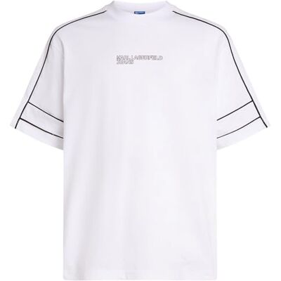 KARL LAGERFELD JEANS , Herr, Avslappad Kortärm Piping Tee, Avslappad Passform, Vit, M KARL LAGERFELD JEANS , Herr, Avslappad Kortärm Piping Tee, Avslappad Passform, Vit, M