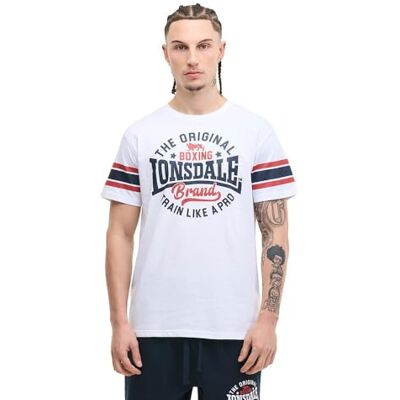 Lonsdale T-shirt för män, normal passform, vit/mörk marin/mörk röd, L Lonsdale T-shirt för män, normal passform, vit/mörk marin/mörk röd, L