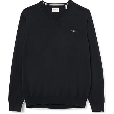 GANT Klassisk bomull V-hals tröja för män, svart, standard, svart, 4XL GANT Klassisk bomull V-hals tröja för män, svart, standard, svart, 4XL