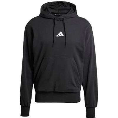 adidas herr Essentials Feelcozy French Terry Hoodie Sweatshirt, Black/White, XS adidas herr Essentials Feelcozy French Terry Hoodie Sweatshirt, Black/White, XS