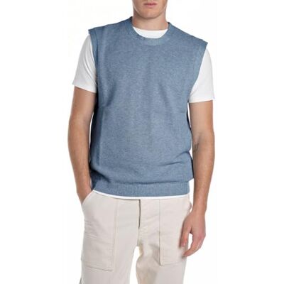 Replay herr regular fit tröja med rund hals av bomull, M28 jeans melange, S Replay herr regular fit tröja med rund hals av bomull, M28 jeans melange, S