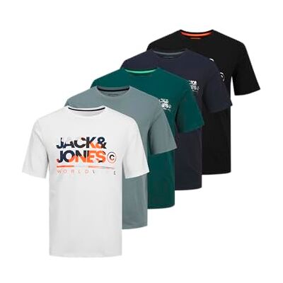 JACK & JONES T-shirt för män, Goblin blå/pack: vit svart + djup + marinblå blazer, S JACK & JONES T-shirt för män, Goblin blå/pack: vit svart + djup + marinblå blazer, S