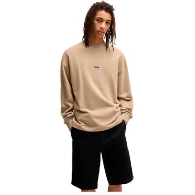 HUGO Nedro sweatshirt för män av bomull terry med blå logotypmärke, Medium Beige 269, XS HUGO Nedro sweatshirt för män av bomull terry med blå logotypmärke, Medium Beige 269, XS