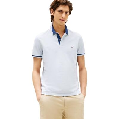 Tommy Hilfiger Pikétröja för män, kortärmad, kontrastkrage, regular fit Tommy Hilfiger Pikétröja för män, kortärmad, kontrastkrage, regular fit
