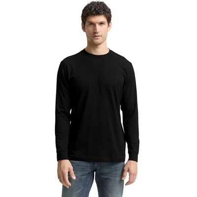 TOM TAILOR Långärmad T-shirt för män, 29999 Svart, L TOM TAILOR Långärmad T-shirt för män, 29999 Svart, L