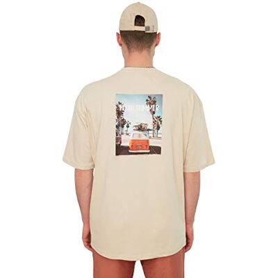 Trendyol Herr ung vanlig standard rundhalsad vävd T-shirt, STEN, S Trendyol Herr ung vanlig standard rundhalsad vävd T-shirt, STEN, S