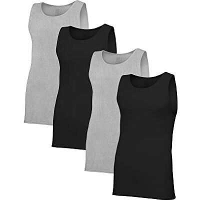 Fruit of the Loom Undertröja för män (förpackning med 4), Vanlig – tank – 4-pack svart/grå, L Fruit of the Loom Undertröja för män (förpackning med 4), Vanlig – tank – 4-pack svart/grå, L