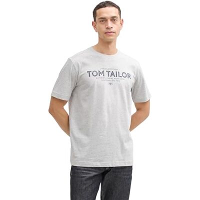TOM TAILOR T-shirt för män med logotyptryck, 15398 – ljussten grå melerad, XL TOM TAILOR T-shirt för män med logotyptryck, 15398 – ljussten grå melerad, XL