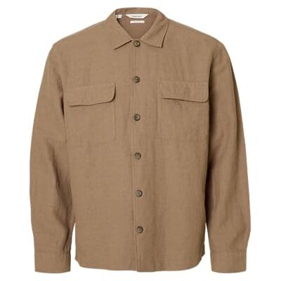 SELECTED MEN Slh-Leroy Linen Blend Overshirt Ls Noos, caribou, XXL SELECTED MEN Slh-Leroy Linen Blend Overshirt Ls Noos, caribou, XXL