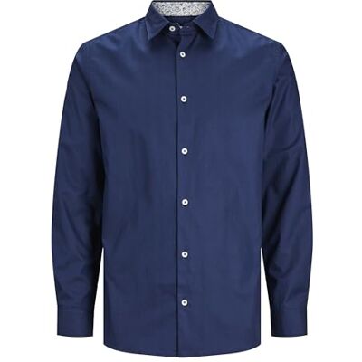 JACK & JONES JPRBLANORDIC detaljskjorta L/S, Perfekt marin/passform: bekväm passform, S JACK & JONES JPRBLANORDIC detaljskjorta L/S, Perfekt marin/passform: bekväm passform, S