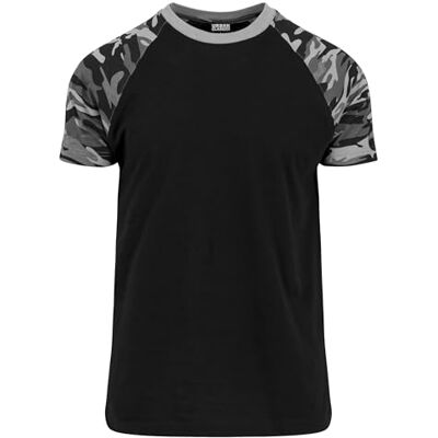 Urban Classics T-shirt för män med raglan kontrast, Svart/Darkcamo, S Urban Classics T-shirt för män med raglan kontrast, Svart/Darkcamo, S