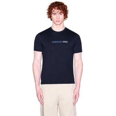 Giorgio Armani Men's 3D broderad flerfärgad logo t-shirt, blå, XL Giorgio Armani Men's 3D broderad flerfärgad logo t-shirt, blå, XL