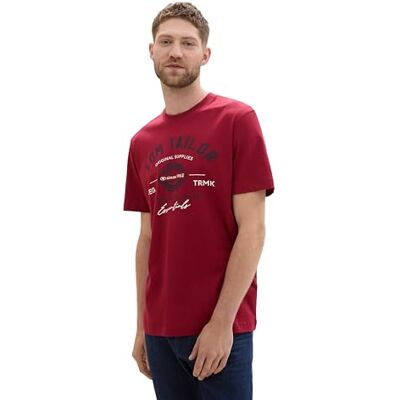 TOM TAILOR T-shirt för män med logotyptryck av bomull, 35930 – Djupröd, M TOM TAILOR T-shirt för män med logotyptryck av bomull, 35930 – Djupröd, M
