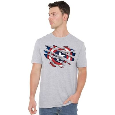 Marvel Captain America sliten T-shirt för män, grå ljunga, L Marvel Captain America sliten T-shirt för män, grå ljunga, L
