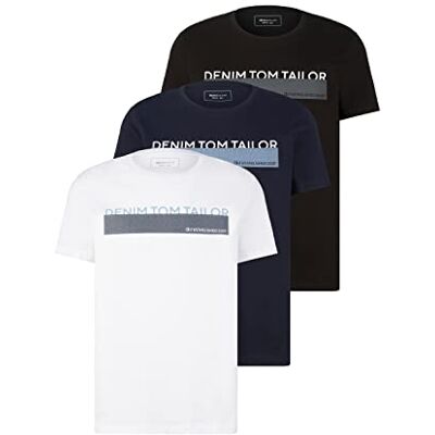 TOM TAILOR Denim Herr Triplepack T-shirt med tryck 1034860, 29999 Black, L TOM TAILOR Denim Herr Triplepack T-shirt med tryck 1034860, 29999 Black, L